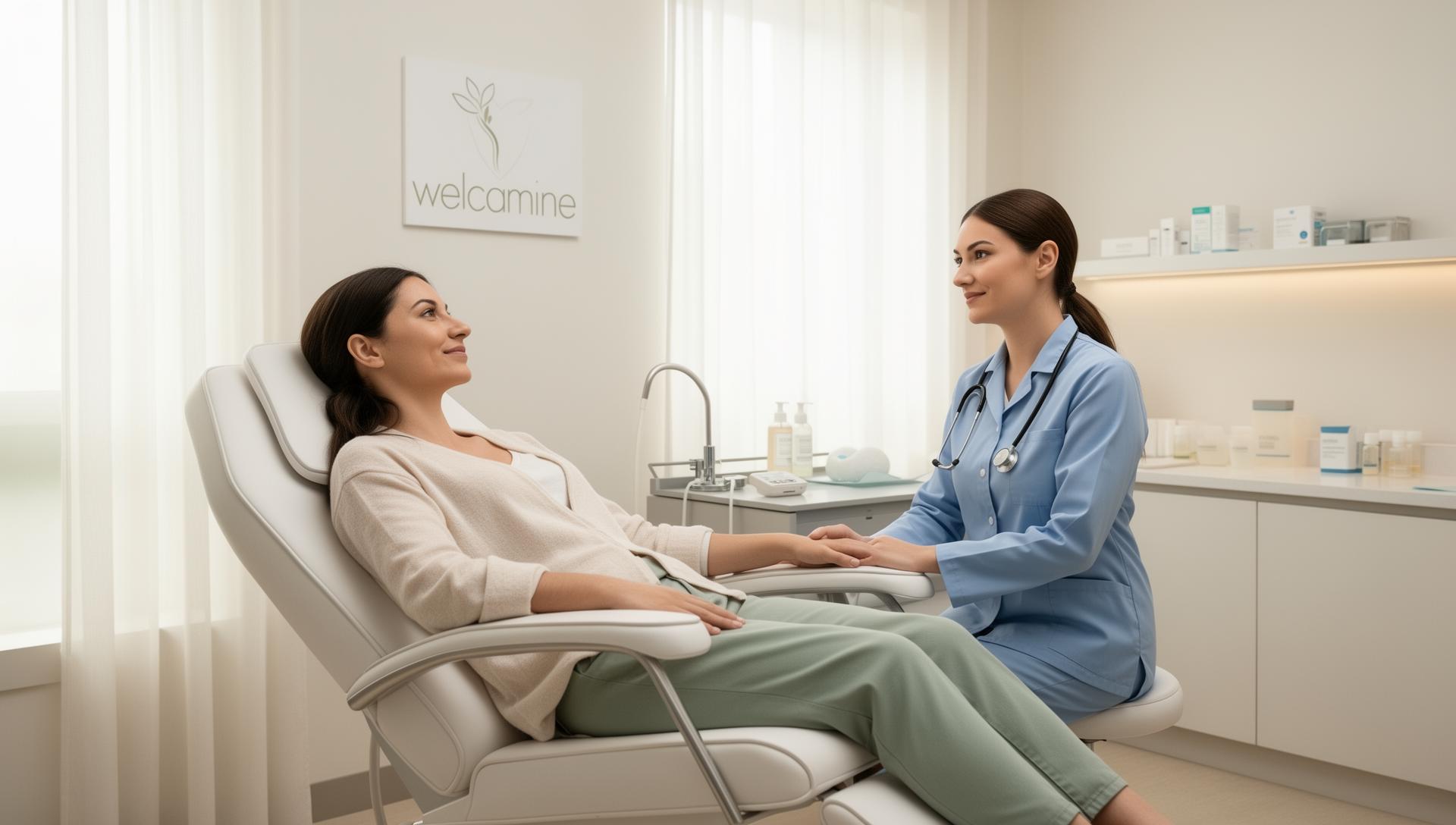 Patient receiving comfortable ketamine therapy in a modern clinic setting