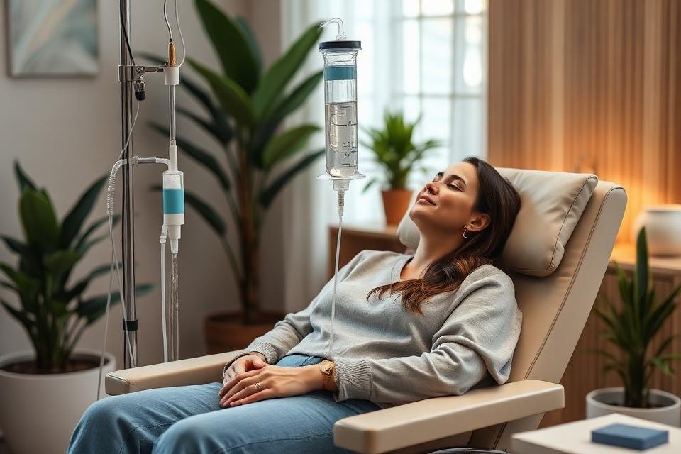 Patient receiving IV wellness therapy at integrative clinic