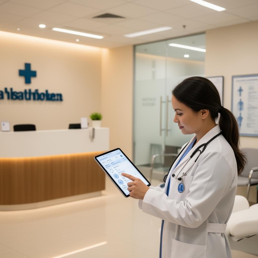 Healthcare professional reviewing patient safety screening for ketamine therapy